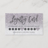 Paarse glitter ombre script make-up marmer 10 klantenkaartje (Voorkant)