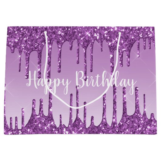 Paarse glitter op de geboorte druist luxe groot cadeauzakje (Voorkant)
