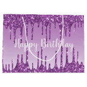 Paarse glitter op de geboorte druist luxe groot cadeauzakje (Achterkant)