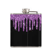 Paarse glitter op de geboorte druppelt zwarte mono heupfles (Achterkant)