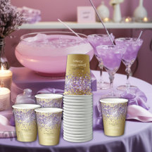 Paarse Glitter op Gold Quinceañera