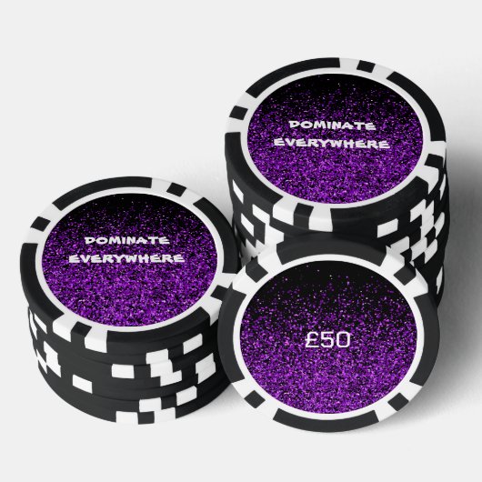 Paarse glitter op zwart domineren overal | poker chips (Opstapeling)