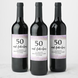 Paarse Glitter Paarse 50e Verjaardagsfeest Wijn Etiket