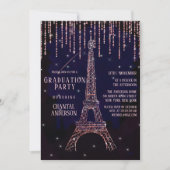 Paarse Glitter Paris Eiffel Tower Graduparty Kaart (Voorkant)
