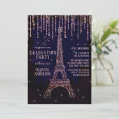 Paarse Glitter Paris Eiffel Tower Graduparty Kaart (Staand voorkant)
