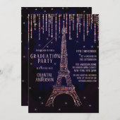 Paarse Glitter Paris Eiffel Tower Graduparty Kaart (Voorkant / Achterkant)