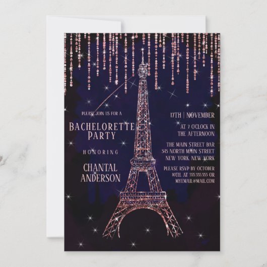 Paarse Glitter Paris Eiffeltoren Bachelorette Kaart (Voorkant)