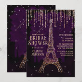 Paarse Glitter Paris Eiffeltoren Bruidsdouche Kaart (Voorkant / Achterkant)
