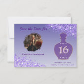 Paarse Glitter Paris Geur Studio Sweet 16 Save The Date (Voorkant)