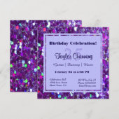 Paarse Glitter Party Kaart (Voorkant / Achterkant)