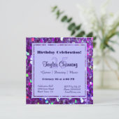 Paarse Glitter Party Kaart (Staand voorkant)