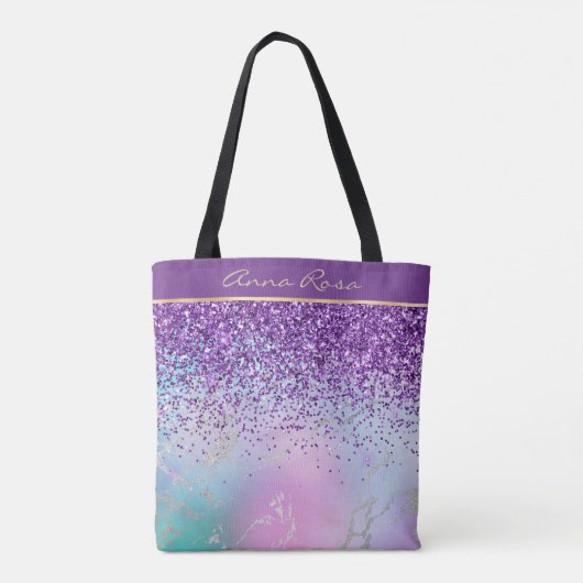 *~* Paarse Glitter Pastel Marble Gold Foil Tote Bag (Achterkant)