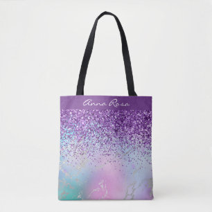 *~* Paarse Glitter Pastel Marble met Gold Tote Bag