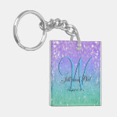 Paarse Glitter Patio Lantern Confetti Glam Blue Sleutelhanger (Voorkant Links)