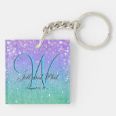 Paarse Glitter Patio Lantern Confetti Glam Blue Sleutelhanger (Achterkant)