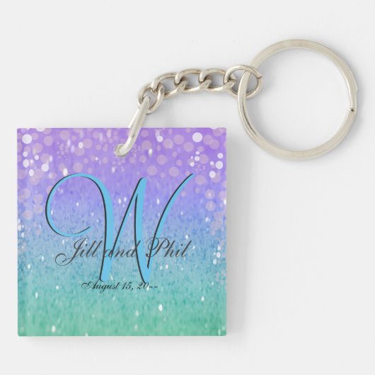 Paarse Glitter Patio Lantern Confetti Glam Blue Sleutelhanger (Achterkant)