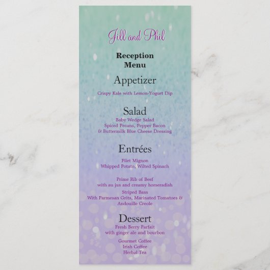 Paarse Glitter Patio Lantern Confetti Glam Glow Menu (Achterkant)