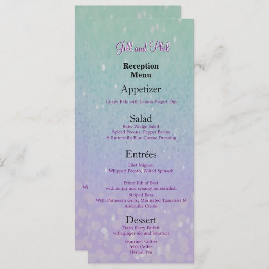 Paarse Glitter Patio Lantern Confetti Glam Glow Menu (Voorkant / Achterkant)