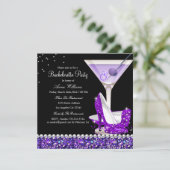 Paarse Glitter Pearl Bachelorette Party nodigt uit Kaart (Staand voorkant)