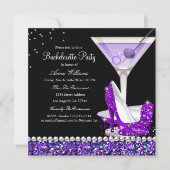 Paarse Glitter Pearl Bachelorette Party nodigt uit Kaart (Voorkant)