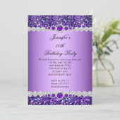 Paarse Glitter Pearl Diamond Birthday Party Kaart (Staand voorkant)