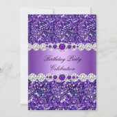 Paarse Glitter Pearl Diamond Birthday Party Kaart (Achterkant)