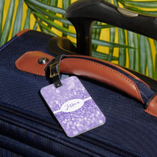 Paarse Glitter Personaliseer Bagagelabel