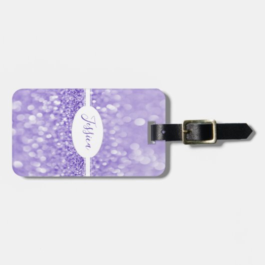 Paarse Glitter Personaliseer Bagagelabel (Voorkant horizontaal)