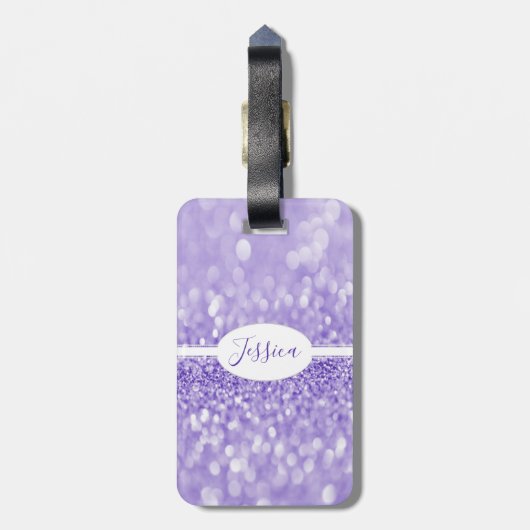 Paarse Glitter Personaliseer Bagagelabel (Achterkant verticaal)