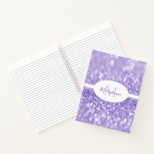 Paarse Glitter Personaliseer Notitieboek (Binnen)