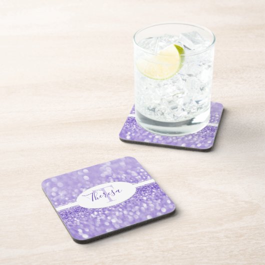 Paarse glitter Personaliseert plastic Onderzetter (Rechterzijde)