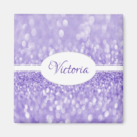 Paarse Glitter Personalized Magnet (Voorkant)