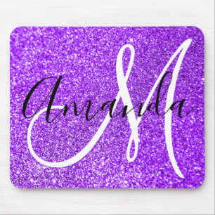 Paarse Glitter Persoonlijk Monogram Muismat
