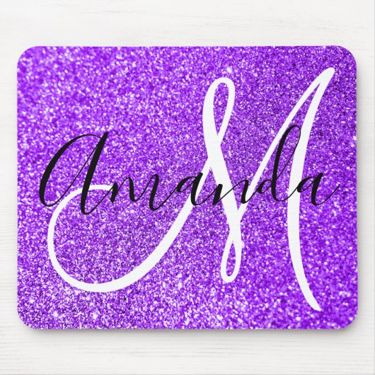 Paarse Glitter Persoonlijk Monogram Muismat (Voorkant)