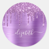 Paarse Glitter Persoonlijk Ronde Sticker (Voorkant)