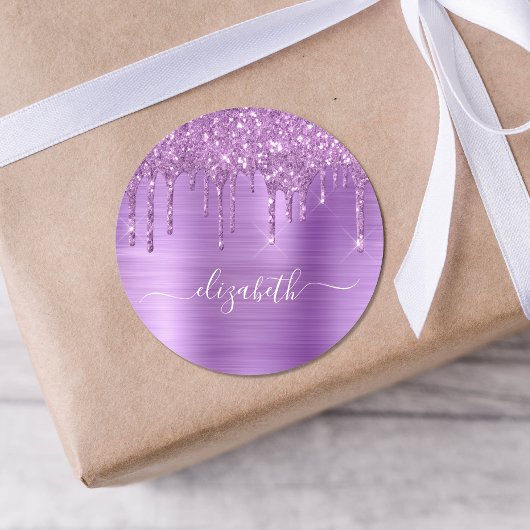 Paarse Glitter Persoonlijk Ronde Sticker