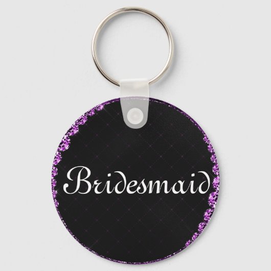Paarse Glitter Persoonlijke Bruidsmeisje Sleutelhanger (Voorkant)