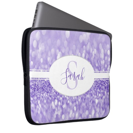 Paarse glitter persoonlijke laptophoes laptop sleeve (Voorkant Rechts)