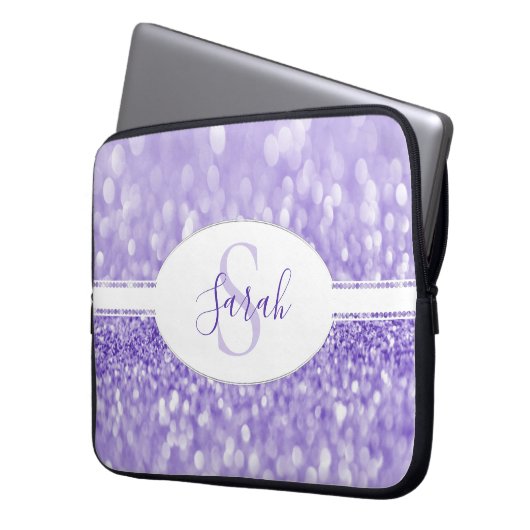 Paarse glitter persoonlijke laptophoes laptop sleeve (Voorkant Links)