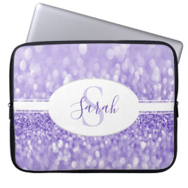 Paarse glitter persoonlijke laptophoes laptop sleeve