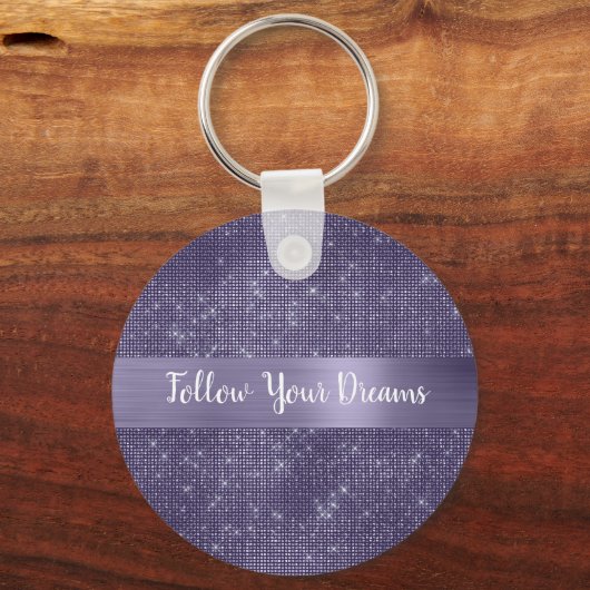 Paarse Glitter Persoonlijke Quote   Sleutelhanger (Voorkant)