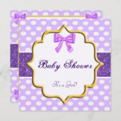 Paarse Glitter Polka Dot Baby shower Kaart (Voorkant / Achterkant)