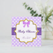 Paarse Glitter Polka Dot Baby shower Kaart (Staand voorkant)