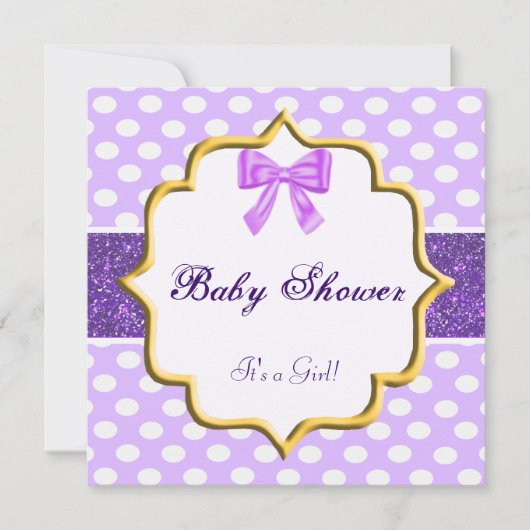 Paarse Glitter Polka Dot Baby shower Kaart (Voorkant)
