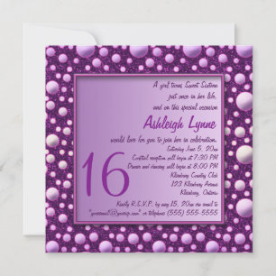 Paarse Glitter Polka Dot Sweet Sixteen Uitnodiging