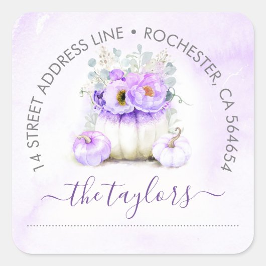 Paarse Glitter Pompoen Herfst Party Adres Vierkante Sticker (Voorkant)