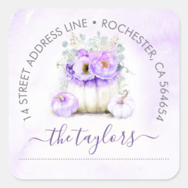 Paarse Glitter Pompoen Herfst Party Adres Vierkante Sticker