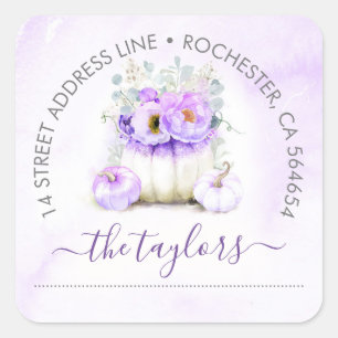 Paarse Glitter Pompoen Herfst Party Adres Vierkante Sticker