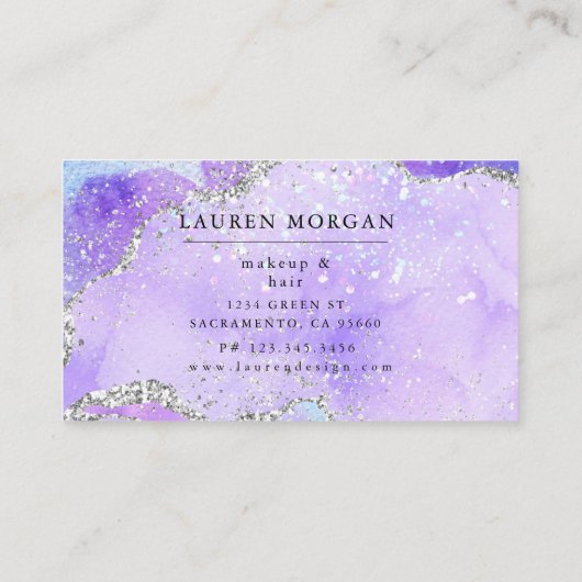 Paarse glitter prachtige make-up artiest visitekaartje (Achterkant)