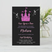 Paarse Glitter Prinses Verjaardagsuitnodiging Kaart (Staand voorkant)
